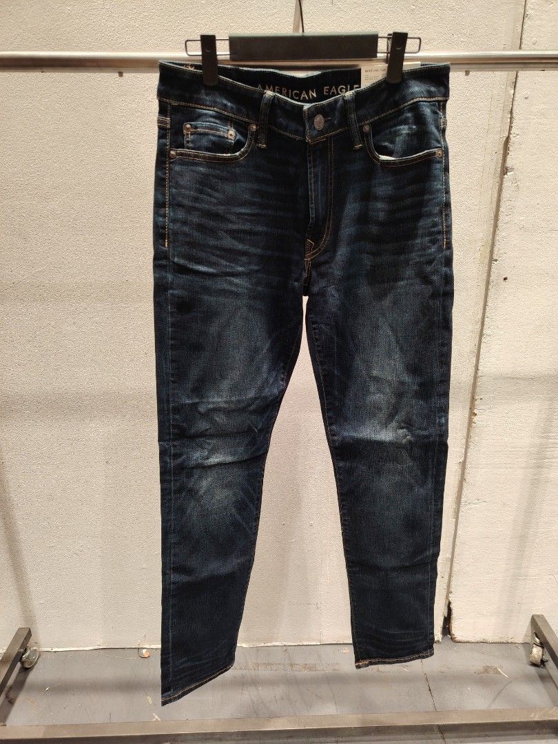 American Eagle Jeans (Category: Jeans) located in Taguig. Submitted by rtk06 (Listing ID 1435571177, Image 3). Description: - American Eagle dark wash jeans - Straight leg fit - Distressed with rips and fading - Button and zipper closure - Assorted sizes Waist/ Length : 33/32, 32/30, 30/32 DM for more info Original price: 2,599 to 3,799.