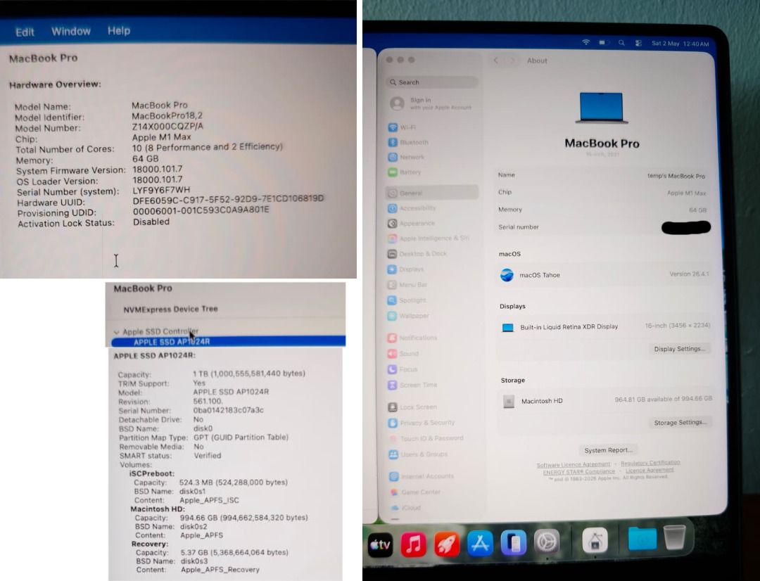 Apple MacBook Pro 16" M1 Max 64GB SSD 1TB443099268452208647