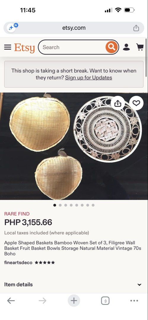 Apple Shaped Baskets Bamboo Woven (Category: Storage Boxes & Baskets) located in Davao. Submitted by favoritepreloved (Listing ID 1435683561, Image 3). Description: 💜 20cm x 18cm.