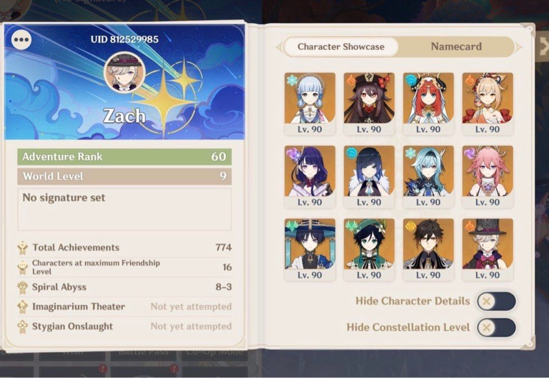 AR60 Genshin Account (Read Desc.) (Category: Others) located in Quezon City. Submitted by page.siza (Listing ID 1435632397, Image 1). Description: Details UID: 812529985 AR60 Asia Server 23 5 Star Characters 12 5 Star Weapons Ayaka Springbloom Missive Skin Jean Sea Breeze Dandelion Wind Skin Ningguang Orchid’s Evening Gown Skin Map is accessible except some regions in natlan are left locked since im not really online these past few months. -5 Sta