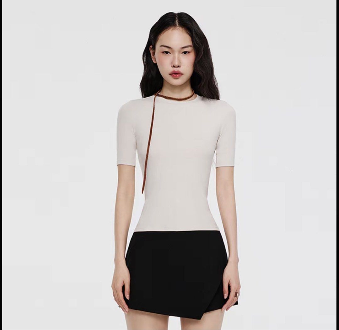 asomesome Fitted Short Sleeve Tencel Knit Top (white) (Category: Shirts) located in Singapore. Submitted by lfajc (Listing ID 1435699209, Image 2). Description: brand new never worn before, tag still on.