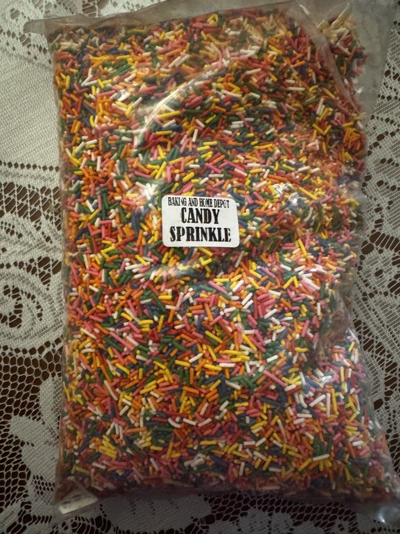 Baking and Home Depot Candy Sprinkles 1kg (Category: Bakeware) located in Manila. Submitted by jargoo (Listing ID 1435664101, Image 1). Description: Colorful candy sprinkles perfect for decorating cakes, cupcakes, and other baked goods. The sprinkles are in a clear plastic bag. Great for adding a festive touch to your treats. Ideal for home bakers and those who love to add a pop of color to their desserts..