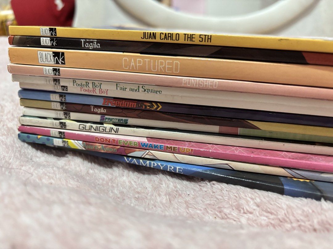 BL Boys Love Yaoi / Black Ink Comics (Category: Comics & Manga) located in Cabuyao City. Submitted by mommymilkersnitoji (Listing ID 1435644299, Image 2). Description: There are total of 13 books ^^, this is sold as a set only! Thank you🩷 letting go of my personal collection, im decluttering and need funds! Collection of Black Ink comic books. Titles include "Juan Carlo the 5th", "Tagila", "Captured", "Poster Boy", "Fair and Square", "Punished",