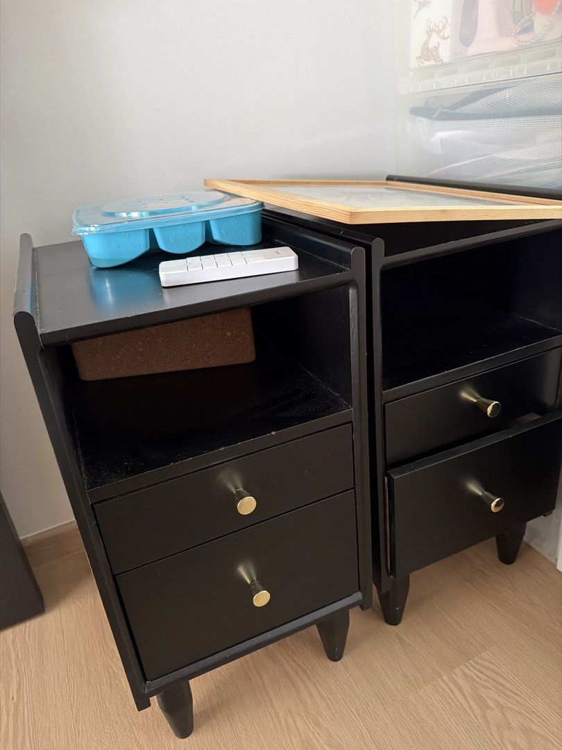 Black Nightstands with Gold Handles