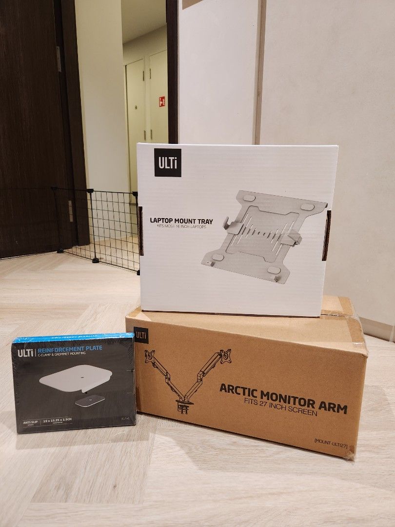 Brand New Arctic Monitor Arm + Laptop Mount Tray + Reinforcement Plate