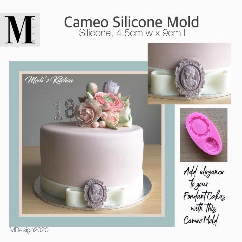 Cameo Silicone Mold (Category: Bakeware) located in Manila. Submitted by mshopmla (Listing ID 1435525545, Image 1). Description: Cameo Silicone Mold 4.5cm w x 9cm l Add elegance to to your fondant cakes with this Cameo Mold. Medi’s Kitchen Product Code: CSM-1 Price: Php 250.00 each #siliconeMold #cameo.