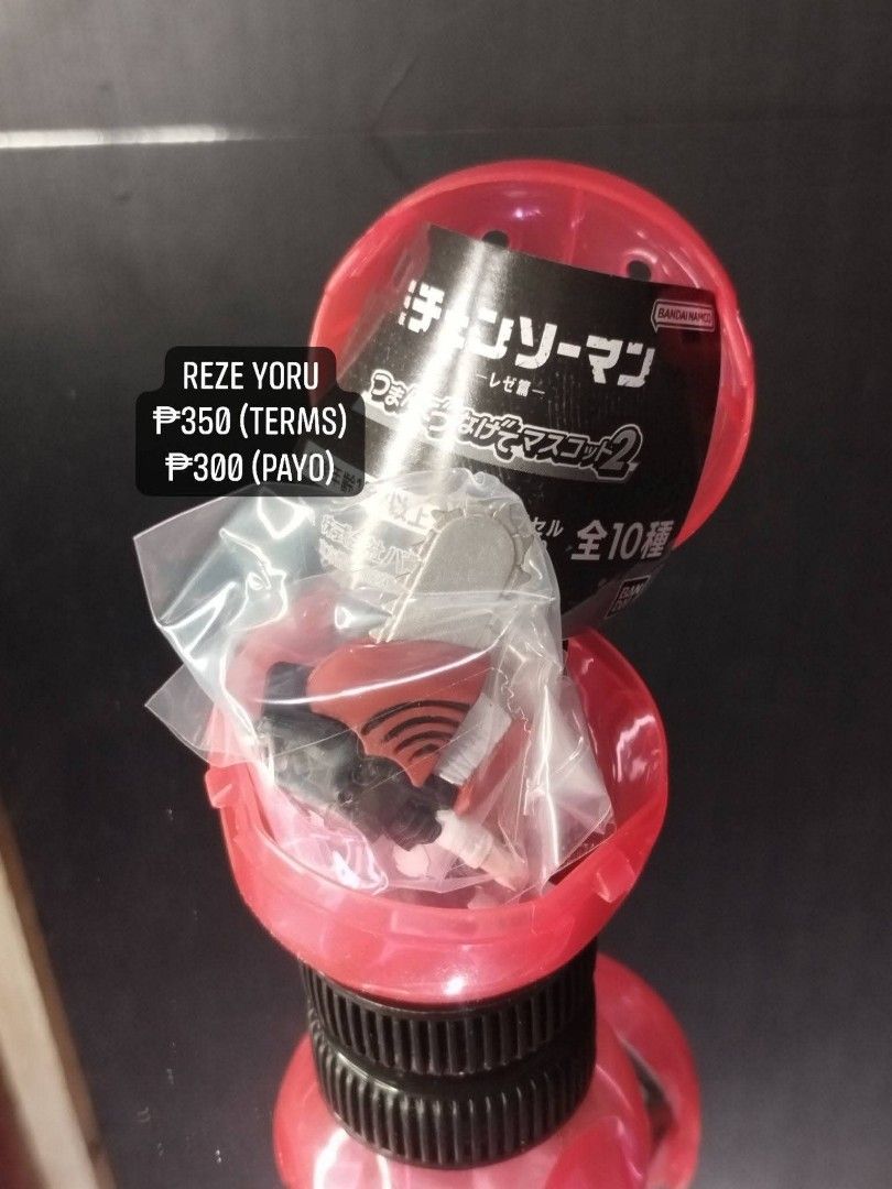 Chainsawman: Reze Arc Gashapon Devil Chainsaw (Category: Toys & Games) located in Tayug. Submitted by wunowuno (Listing ID 1434181206, Image 1). Description: Sealed 3pcs Available 2pcs Hook Ver. 1pc Ball Chain Ver. For 3days terms. Required NRDP is at least 20% of the total price Computation: (Terms Price x .20 = NRDP) Can ship anytime of the day. Once the items are fully paid. Failure to pay after the due date, automatic cancelled. ✅ 3Days to Pa
