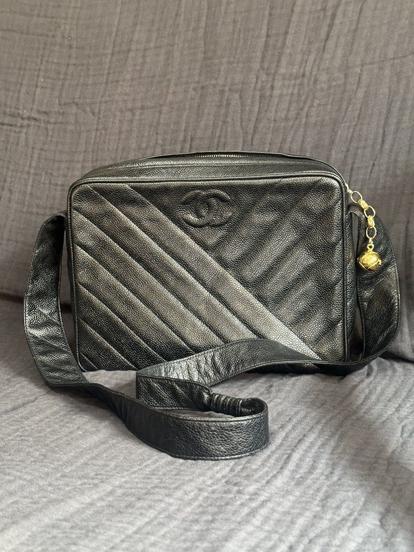 Chanel Caviar Leather Crossbody Bag (Category: Luxury Bags & Wallets) located in Mandaluyong City. Submitted by marceditems (Listing ID 1435713662, Image 1). Description: - Authentic Chanel crossbody bag - series 2, hologram intact - Crafted from black caviar leather - Diagonal quilted design - 24k gold plated puller charm - Multiple interior compartments - Made in Italy - excellent vintage condition, no noticeable flaws.