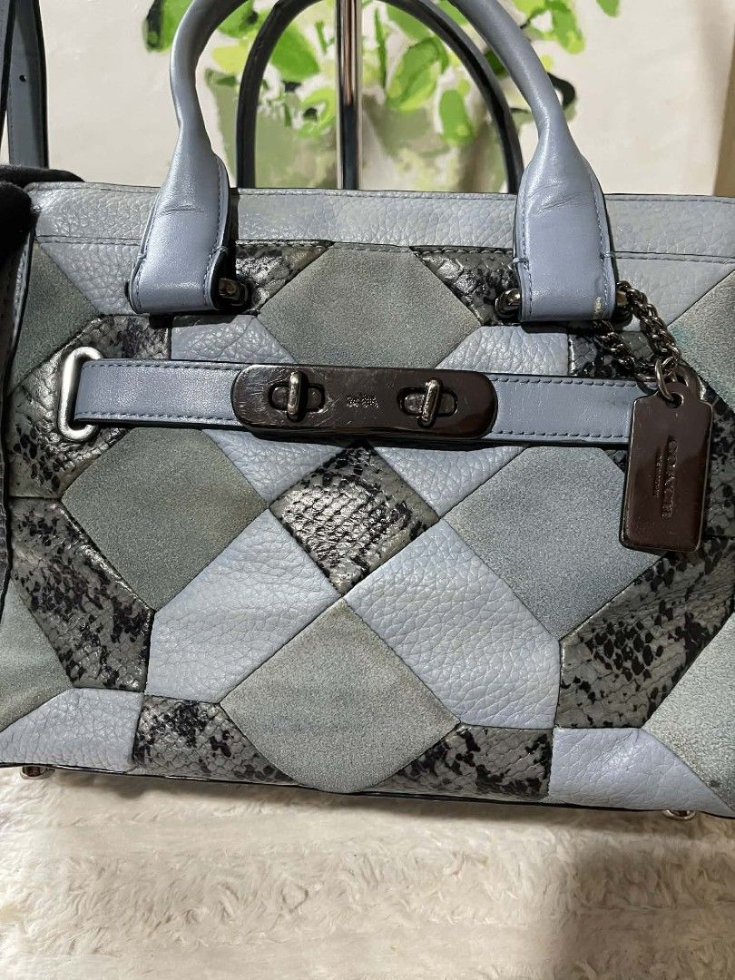 Coach Swagger Canyon Quilt Blue Patch work Two way bag Original (Category: Cross-body Bags) located in Naawan. Submitted by twillycalledprelovedbags (Listing ID 1435593444, Image 2). Description: issue: color transfer from own leather, sign of sa rubber lining and may konting flaws ykk zipper, with creed and etikita, snake skin material.