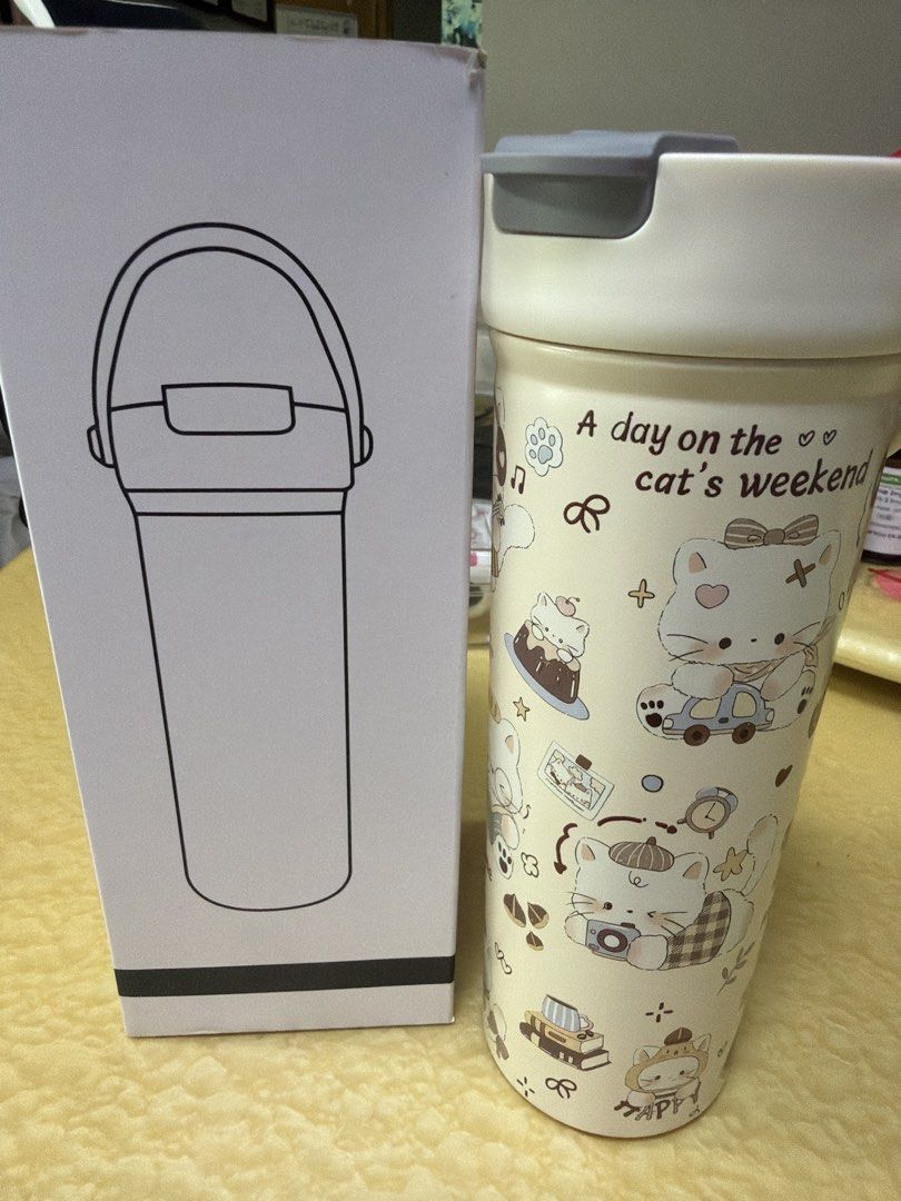 Cute Cat Cartoon Insulated Tumbler with Straw
