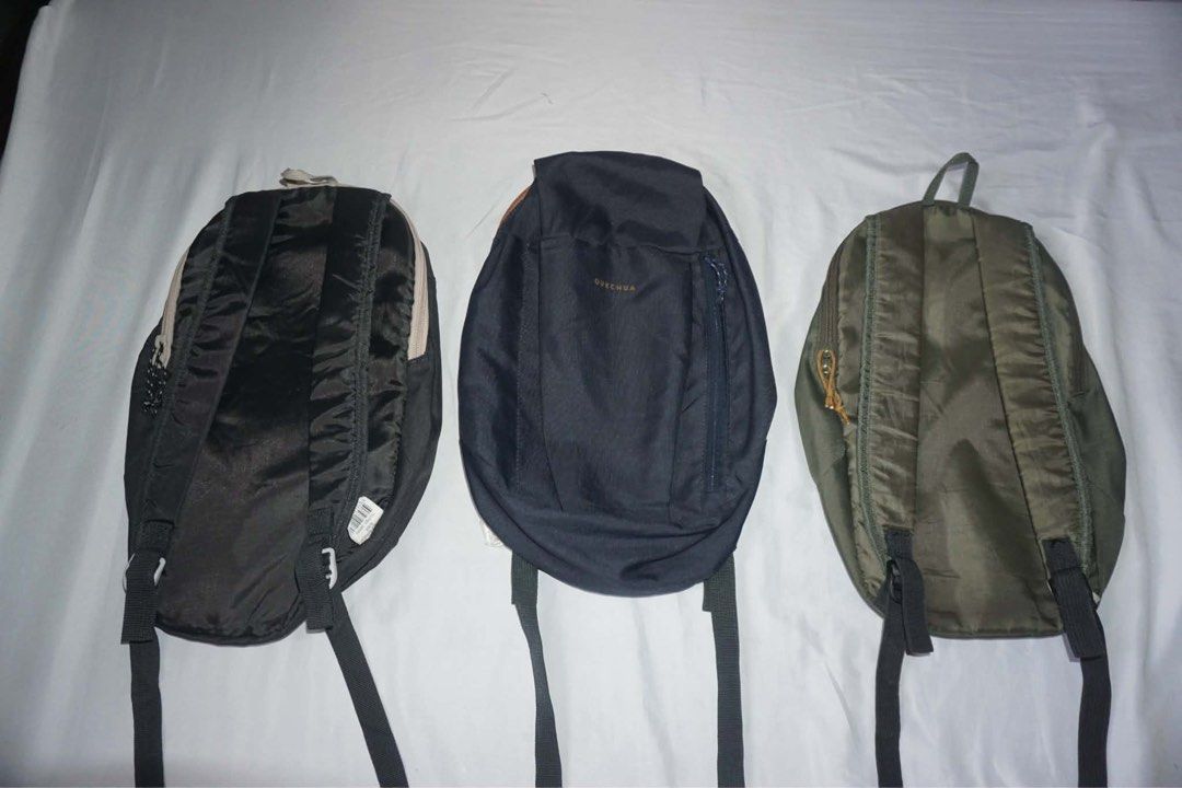 Decathlon Quechua Backpacks (Category: Backpacks) located in Antipolo. Submitted by ttrends (Listing ID 1435624563, Image 1). Description: - Available in black, olive green, and dark blue - Adjustable straps - Top handle - Unisex.