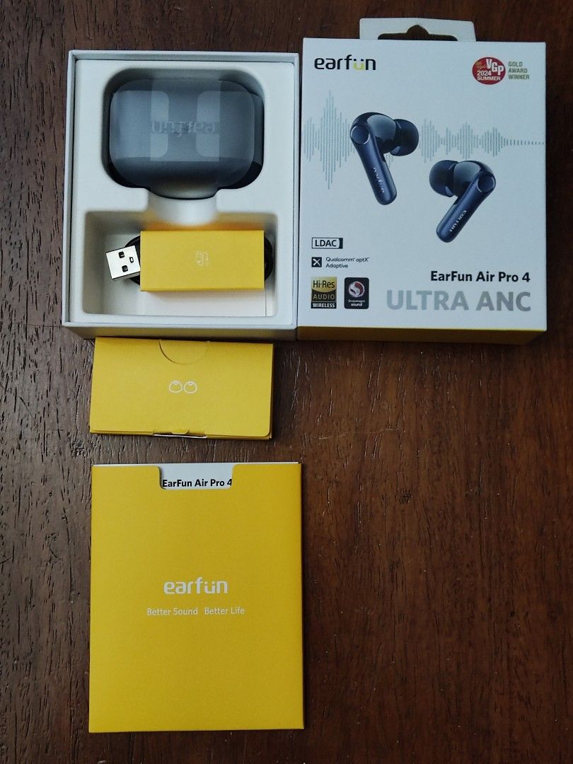 EarFun Air Pro 4 Ultra ANC Earbuds (Category: Earphones) located in San Pedro. Submitted by alliewalas (Listing ID 1435650360, Image 3). Description: - EarFun Air Pro 4 Ultra ANC earbuds - Color: Blue - Includes charging case, USB-C cable, and multiple ear tip sizes - Features LDAC, Qualcomm aptX Adaptive, and -Res Audio Wireless -Super easy to pair -Superb sound quality -Bought April 2026 from online for P 3981.00 -In very good condition. Only u