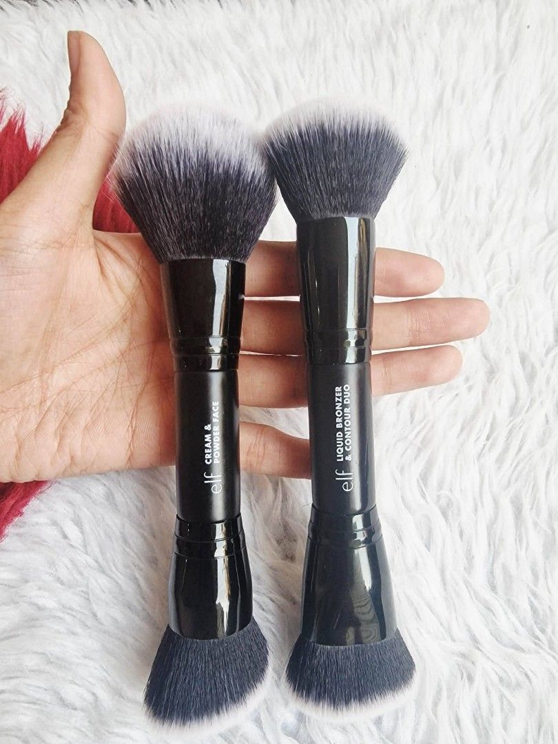 Elf Dual Ended Brushes (Category: Makeup) located in Quezon City. Submitted by floreskari78555 (Listing ID 1435576632, Image 2). Description: ​✨ E.l.f. Dual-Ended Face Brushes ✨ Your new go-to for a flawless, seamless base! 🤍 ​🏷️ Price: ₱350 each elf liquid bronzer & contour duo elf cream & powder face duo 💧 Performance: Incredibly versatile! Blends liquids and creams like a dream, giving you that airbrushed finish while offering amazing value