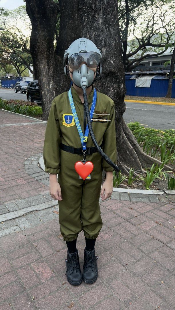 Fighter Jet Pilot Career Day Costume with boots (Category: Babies & Kids Fashion) located in Quezon City. Submitted by prettydollph (Listing ID 1435708140, Image 3). Description: -like new -used only once for career day -won best in costume -best fits 6-7 yrs old (Grade 1-2) but can fit younger tall or chubby kids -my son worn this when he was 8yo (turning 9) -accessories are included except for name patch and pilot pin (you can have them customi