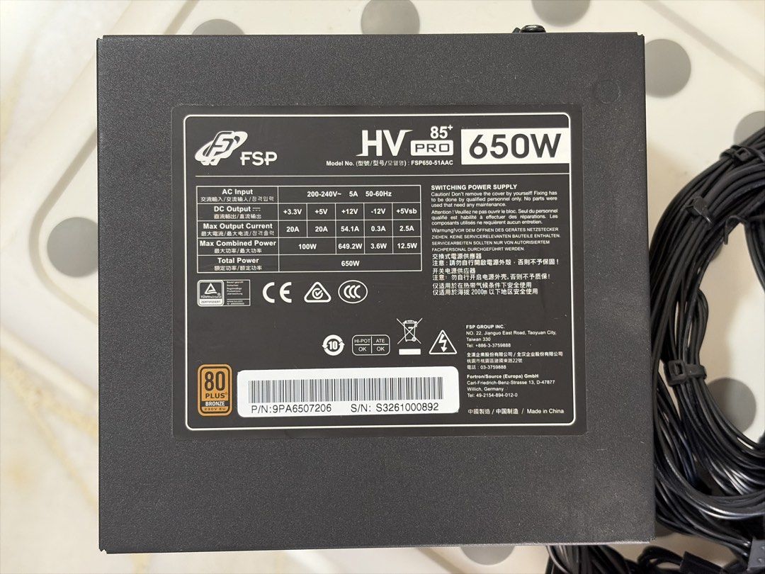 FSP HV Pro 85+ 650W Power Supply PSU442770920100352002