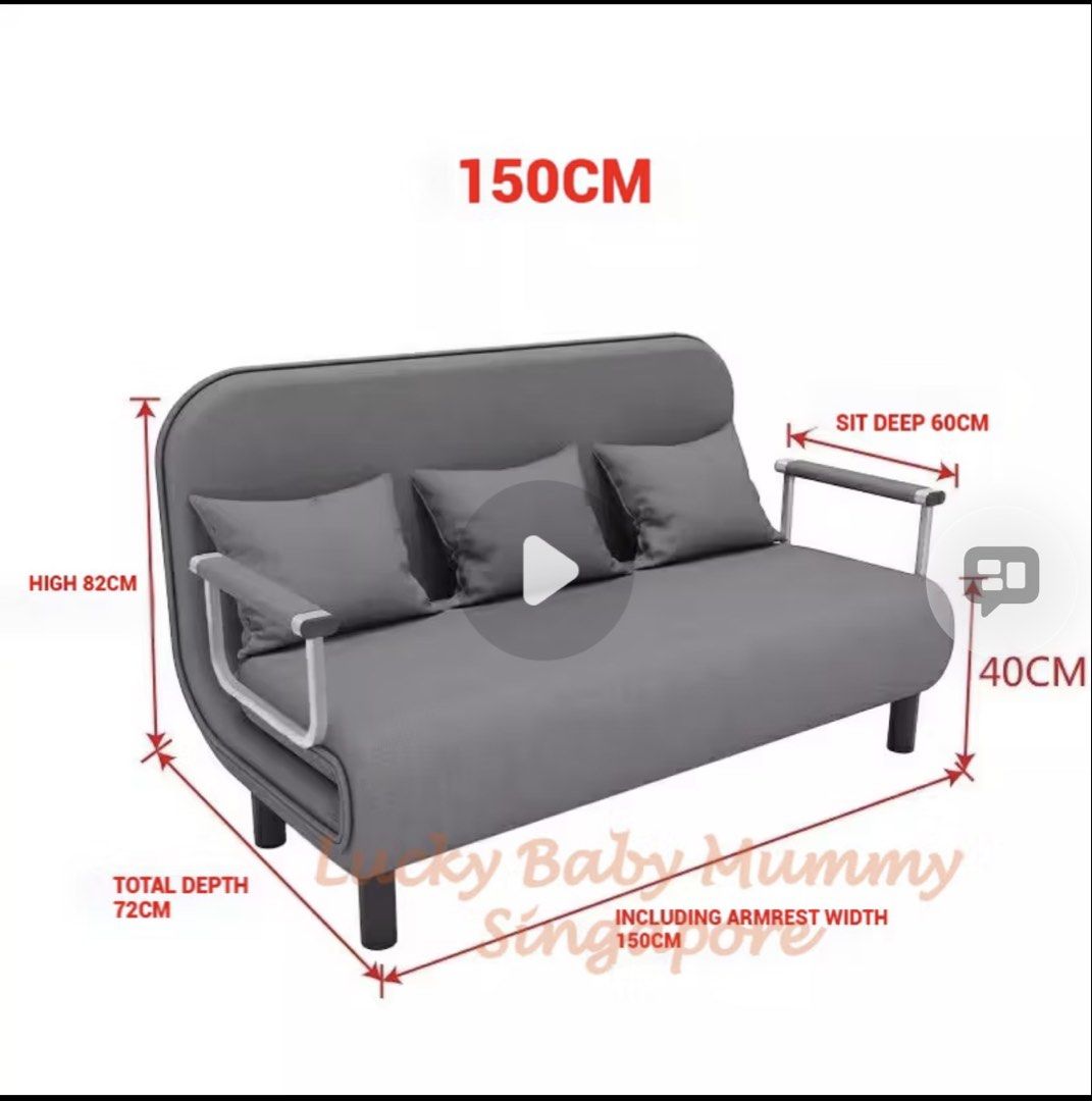 Grey Sofa Bed - 150cm