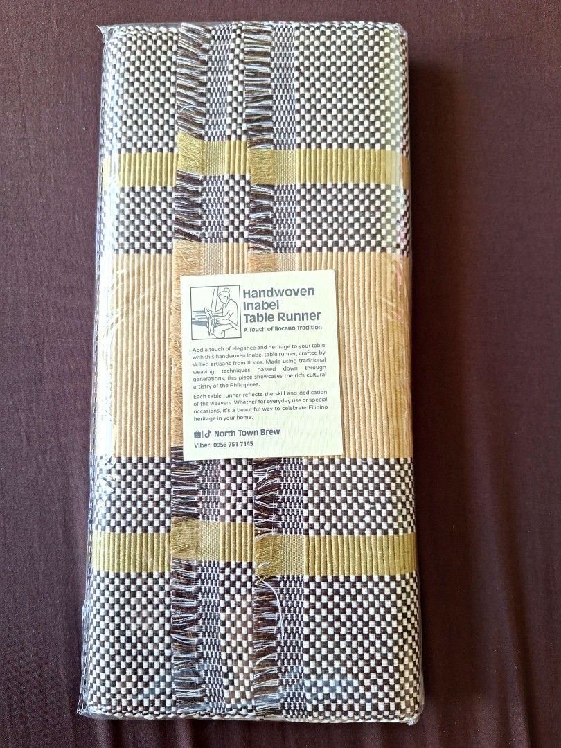 Handwoven Inabel Table Runner (Ilocos), 207cm x 31.5cm (Category: Table Linen & Textiles) located in Pasig City. Submitted by brocolli888 (Listing ID 1435581536, Image 1). Description: Authentic handwoven Inabel from Ilocos. Extra long size: 207cm x 31.5cm (fits 6-8 seater tables) Elegant neutral tones - bagay for modern or classic homes.