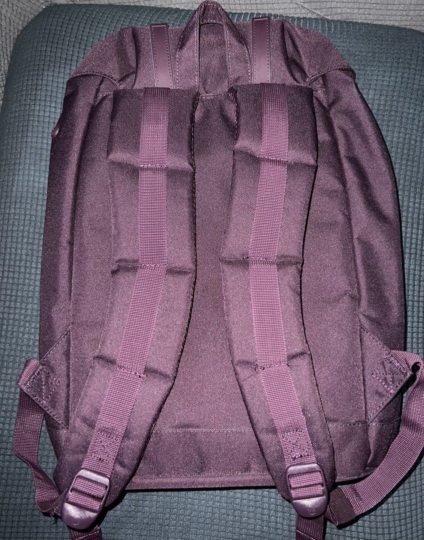 Herschel Laptop Backpack (Category: Backpacks) located in Manila. Submitted by itsmegraxiya (Listing ID 1435698678, Image 1). Description: -Herschel Retreat Mid Volume Backpack in blackberry wine color -External storage sleeve -Padded and fleece lined 13" laptop sleeve -Magnetic strap closures with metal pin clips - Features a convenient front pocket with the iconic Herschel logo. - Drawstring closure to keep your belongings safe. - Perfect size 
