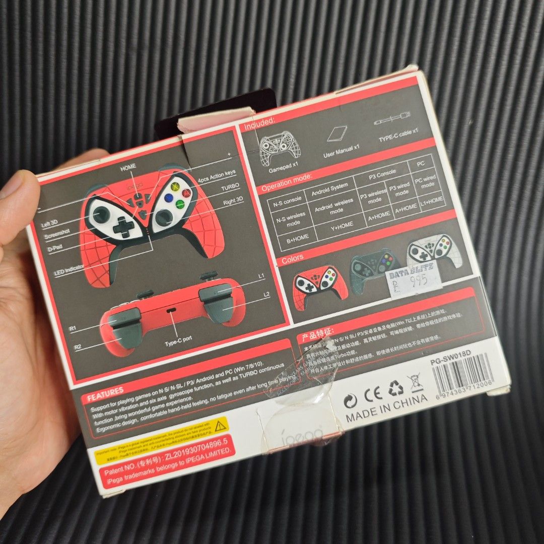Ipega Spider man wireless controller (Good as new) (Category: Controllers) located in Quezon City. Submitted by shopme_gadget30 (Listing ID 1435664615, Image 2). Description: kindly read the details first for sale fixed price mint Condition good as new tested and working no issue no drifting all buttons working compatible to Nintendo switch , P3, Android, PC original with box with charging cord with gyroscope function Shoopppppeee —,✅ can check o