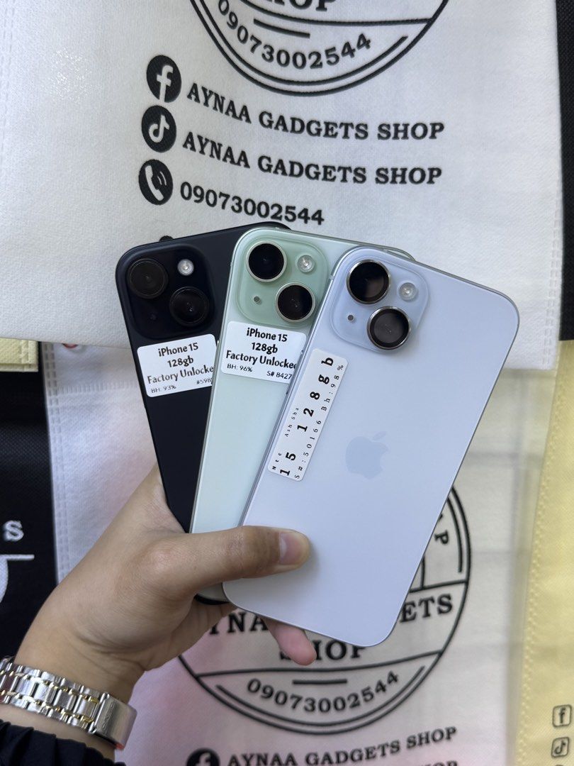 IPHONE 15 128GB 98%BH FU OPENLINE NO ISSUE (Category: iPhone 15 Series) located in San Juan City. Submitted by aynaagadgets (Listing ID 1435668039, Image 1). Description: IPHONE 15 128GB FACTORY UNLOCK MAY 2026 STALL #: XB-07 FOR SALE | TRADE / SWAP PASS SA MGA SCAMMERS / THIRD PARTY (RFS: Buy and Sell) ⬇️DETAILS⬇️ •128 GB (Other storage is also available) •Blue (Other color is also available but price may vary) •98%bh •NTC Variant •95% Smooth •T