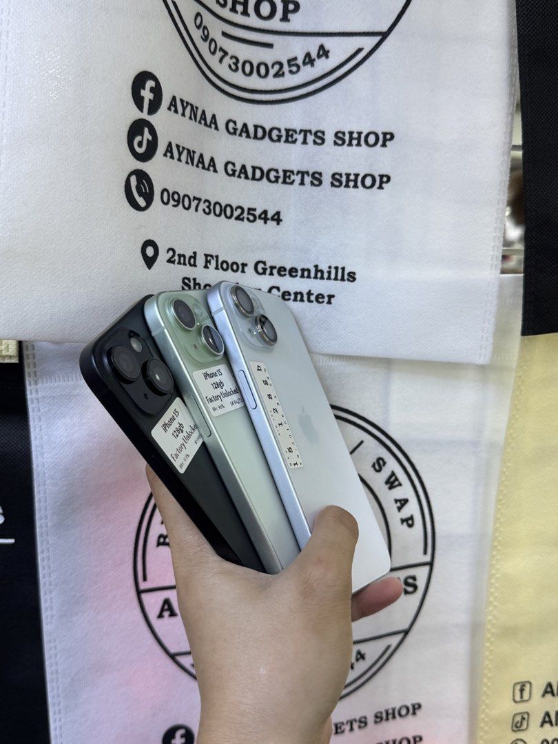 IPHONE 15 128GB 98%BH FU OPENLINE NO ISSUE (Category: iPhone 15 Series) located in San Juan City. Submitted by aynaagadgets (Listing ID 1435668039, Image 2). Description: IPHONE 15 128GB FACTORY UNLOCK MAY 2026 STALL #: XB-07 FOR SALE | TRADE / SWAP PASS SA MGA SCAMMERS / THIRD PARTY (RFS: Buy and Sell) ⬇️DETAILS⬇️ •128 GB (Other storage is also available) •Blue (Other color is also available but price may vary) •98%bh •NTC Variant •95% Smooth •T