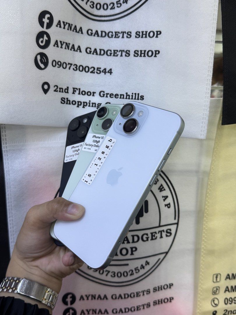 IPHONE 15 128GB 98%BH FU OPENLINE NO ISSUE (Category: iPhone 15 Series) located in San Juan City. Submitted by aynaagadgets (Listing ID 1435668039, Image 3). Description: IPHONE 15 128GB FACTORY UNLOCK MAY 2026 STALL #: XB-07 FOR SALE | TRADE / SWAP PASS SA MGA SCAMMERS / THIRD PARTY (RFS: Buy and Sell) ⬇️DETAILS⬇️ •128 GB (Other storage is also available) •Blue (Other color is also available but price may vary) •98%bh •NTC Variant •95% Smooth •T