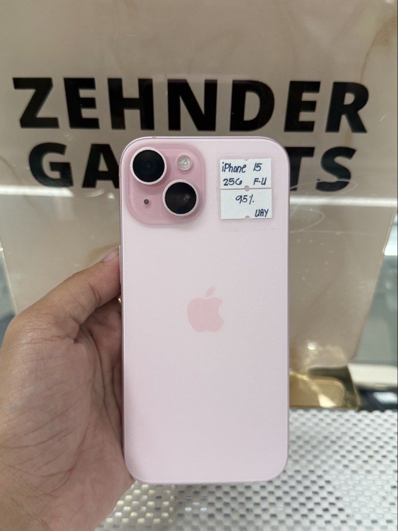 iPhone 15 256GB OPENLINE (NTC APPROVED) (Category: iPhone 15 Series) located in San Juan City. Submitted by desireebayal96 (Listing ID 1435607748, Image 1). Description: iPhone 15 (PINK) * NTC APPROVED * 256GB * OPENLINE (ANY SIM) * 95% BATTERY HEALTH (ORIGINAL NOT BOOSTED, CAN CHECK 3UTOOLS) * NO ISSUE * NO HISTORY OF REPAIR * FACE ID & TRUETONE WORKING * WITH TYPE-C CORD NOTE: HINDI PO MAKINIS PERO DI NAKAKA-APEKTO SA PERFORMANCE, PWEDE NAMAN L