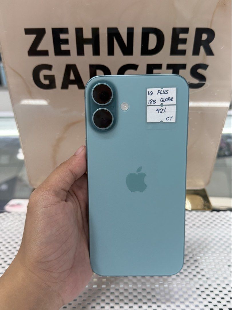 iPhone 16 PLUS 128GB GLOBELOCKED (NTC APPROVED) (Category: iPhone 16 Series) located in San Juan City. Submitted by desireebayal96 (Listing ID 1435605432, Image 1). Description: iPhone 16 PLUS (TEAL) * NTC APPROVED * OPENLINE (ANY SIM) * 128GB * 92% BATTERY HEALTH (ORIGINAL NOT BOOSTED CAN CHECK 3UTOOLS) * 98% SMOOTH * NO ISSUE * NO HISTORY OF REPAIR * NO İCLOUD * FACE ID & TRUETONE WORKING * WITH CORD TYPE C OPEN FOR COD SAME DAY DELIVERY PLUS S