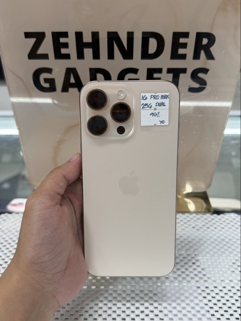iPhone 16 PRO MAX 256GB OPENLINE (DUAL SIM) HK VARIANT (Category: iPhone 16 Series) located in San Juan City. Submitted by desireebayal96 (Listing ID 1435602462, Image 1). Description: iPhone 16 PRO MAX (DESERT TITANIUM) * DUAL SIM * OPENLINE * ANY SIM * HK VARIANT * 256GB * 96% BATTERY HEALTH * 97% SMOOTH * NO ISSUE * NO HISTORY OF REPAIR * NOT REFURBISHED * WORKING FACE ID & TRUETONE * WITH CORD TYPE-C MESSAGE ME DIRECTLY FOR MORE INFO Store lo