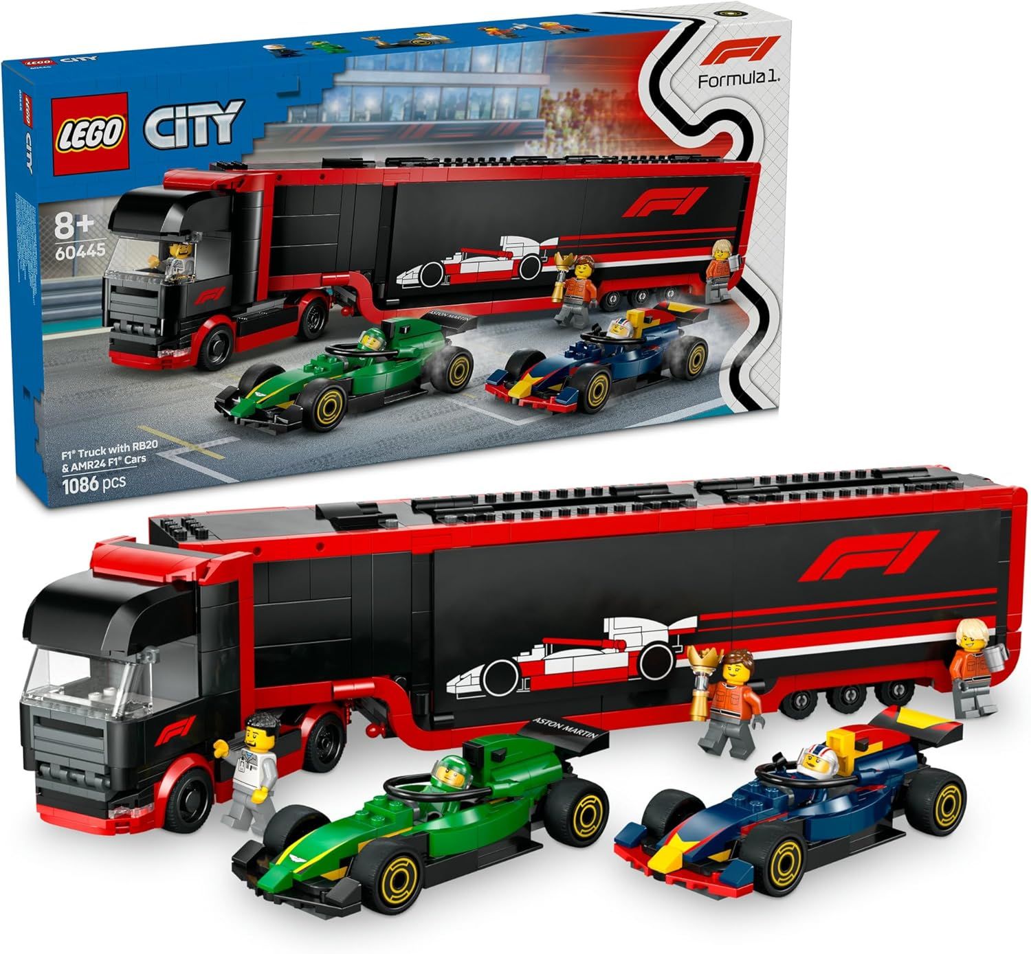 Lego Ractrack LEGO City F1 Truck with RB20 & AMR24 F1 Cars 60445 Toy Race Vehicle ...