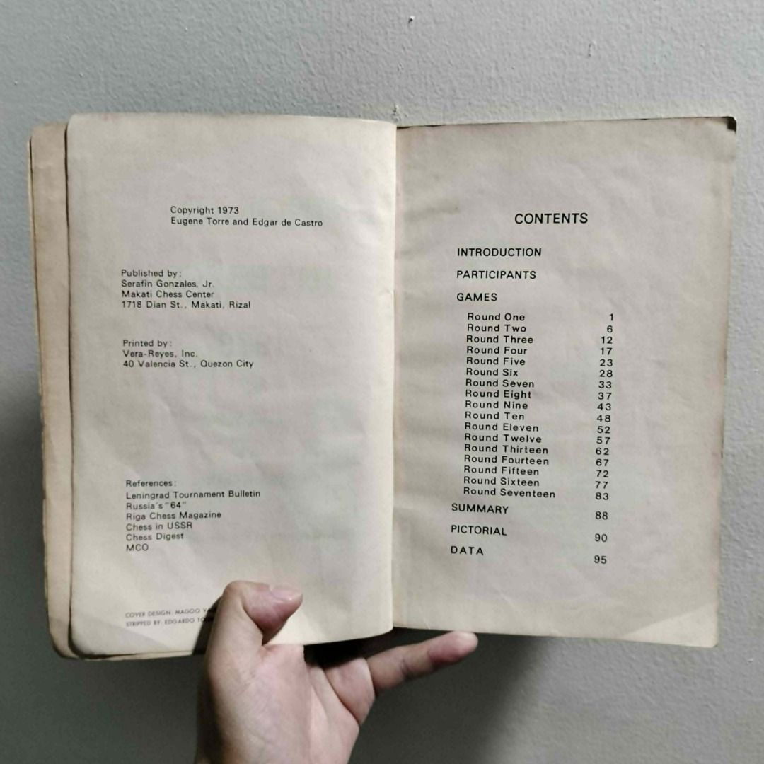 LENINGRAD INTERZONAL (Chess Book) (Category: Storybooks) located in Antipolo. Submitted by serjyms (Listing ID 1435613008, Image 3). Description: LENINGRAD INTERZONAL (Chess Book) Euguene Torre & Edgar de Castro Chess Asia 1973, Paperback, 96 pages Selling Price: Php499+sf Condition: Well-used (tape on the cover as shown in the photos) Location: Antipolo City, Rizal Mode of Payment: GCash Mode of Delivery: J&T, LBC, Lalamove For inquiries, feel f