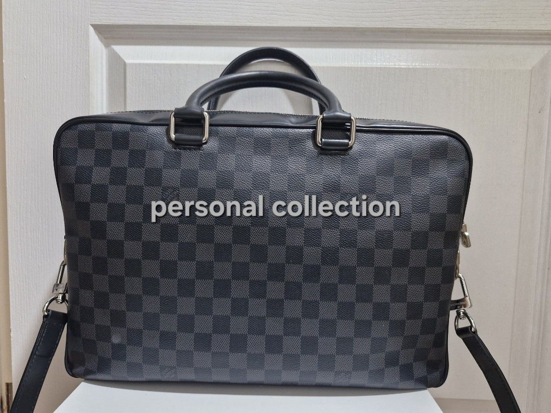 Louis Vuitton Damier Graphite Briefcase (Category: Luxury Bags & Wallets) located in Taguig. Submitted by shop.my.personal.collection (Listing ID 1435681781, Image 2). Description: - Louis Vuitton Briefcase - Damier Graphite pattern - Top handle and detachable shoulder strap - Secure zipper closure - Silver-tone hardware - Overall Condition: Gently used Exterior Condition: Gently used Interior Condition: Gently used Designer: Louis Vuitton Materi