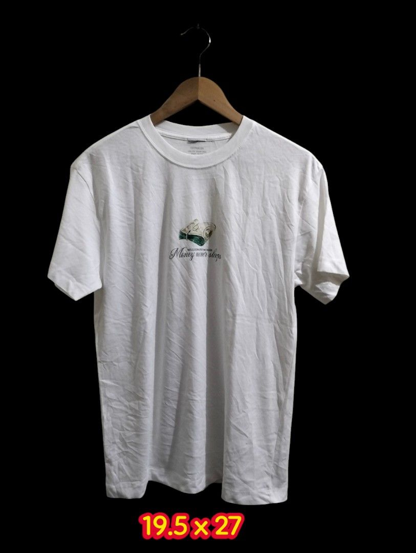 Money Never Sleeps shirt (Category: Tshirts & Polo Shirts ) located in Manila. Submitted by badsaints (Listing ID 1435558323, Image 1). Description: - White t-shirt with a front graphic. - Features short sleeves and a classic crew neck. - Money never sleeps - Millionaire's mind - Dimensions: 19.5 x 27..