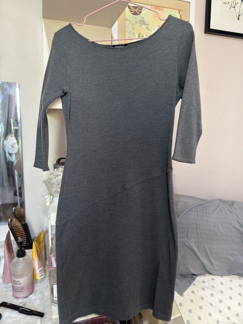Mosaïque Gray Dress (Category: Dresses) located in Apalit. Submitted by ic_declutter (Listing ID 1435594254, Image 1). Description: - Gray Mosaïque dress - Boat neck design - Features three-quarter sleeves - Fitted silhouette - Diagonal seam detail - Made of comfortable, stretchy fabric - Suitable for various occasions.