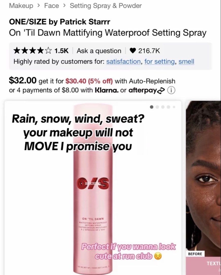 One size Setting Spray (Category: Makeup) located in Bulacan. Submitted by shopwithme_23 (Listing ID 1435544909, Image 2). Description: ✅💯authentic (money back guarantee if proven fake) On ‘Til Dawn SPF Sunscreen (30ml) - ₱1,650 On ‘Til Dawn OG (143ml) - ₱2,870 .