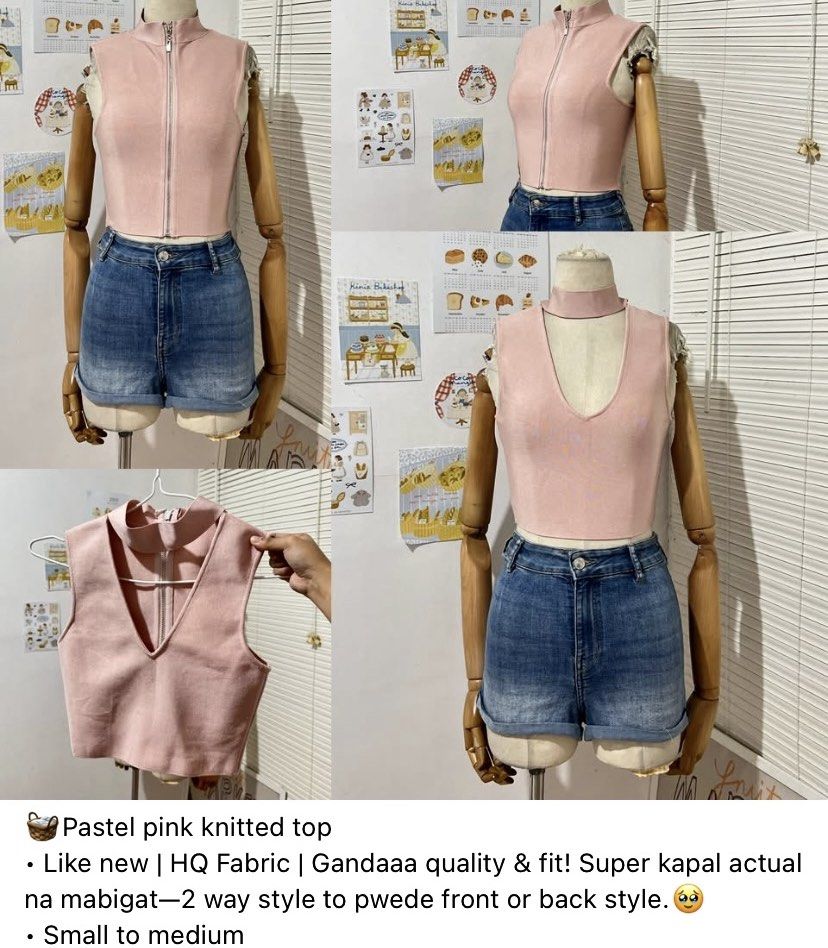 Pastel Pink Knitted V Neck Chocker Top (Category: Sleeveless) located in Cebu City. Submitted by xo_jess (Listing ID 1435556121, Image 1). Description: details in photo.