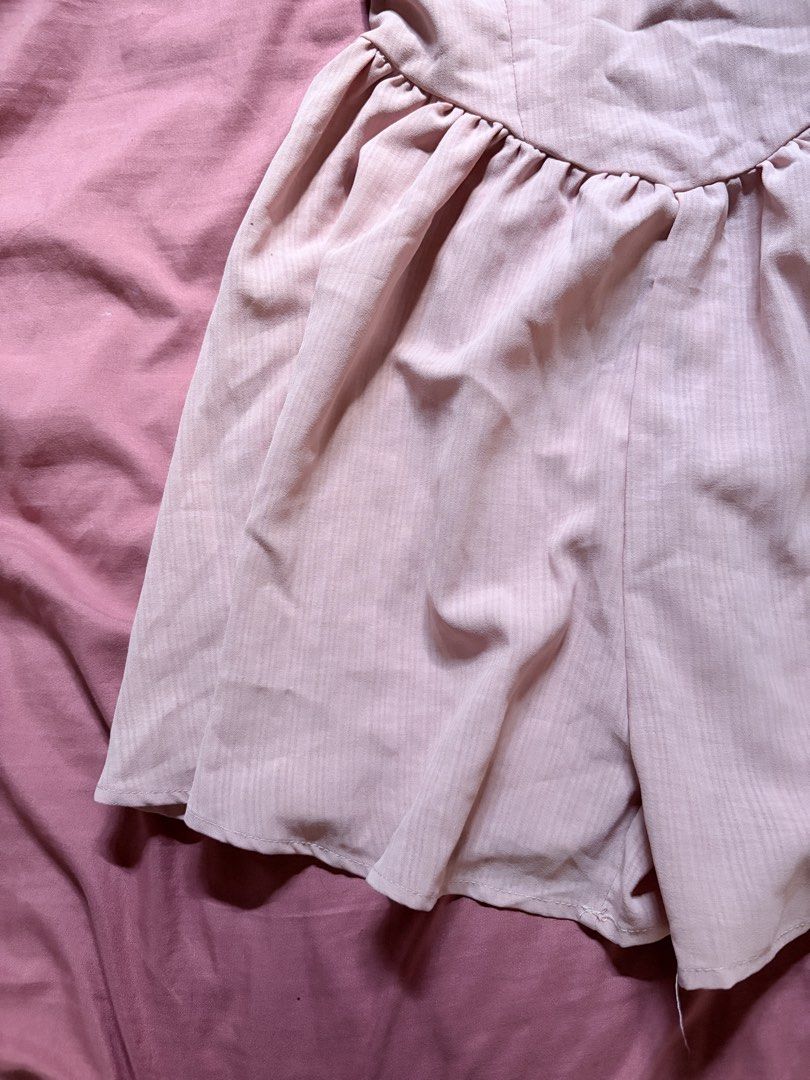 Pink Bustier Smocked-back Romper (S-M) (Category: Rompers) located in Meycauayan. Submitted by _cbear (Listing ID 1435655761, Image 2). Description: - Light pink - S to M - Bustier top with adjustable straps - Gathered shorts - Textured fabric - Never worn .