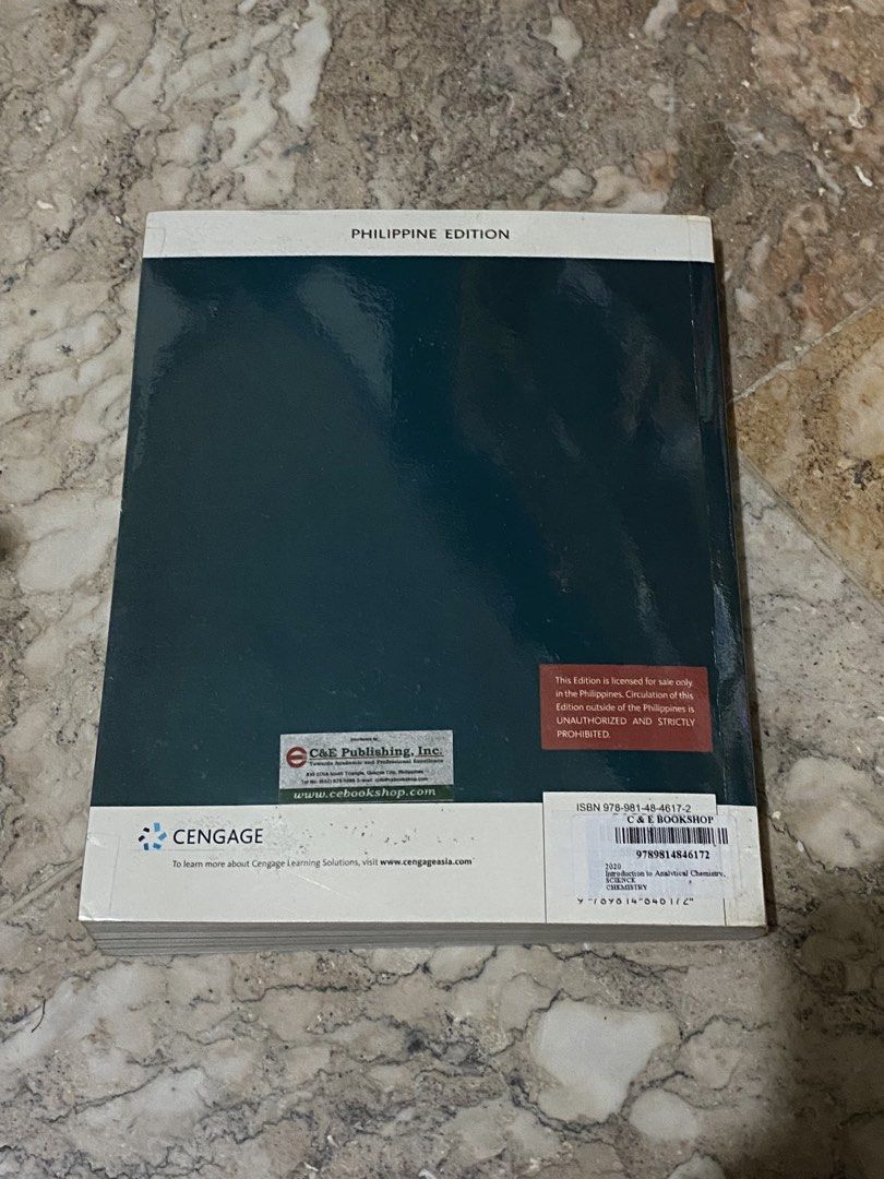 [PRELOVED] Introduction to Analytical Chemistry (2019) (Category: Textbooks) located in Manila. Submitted by yumulangel74514 (Listing ID 1435638911, Image 2). Description: • With plastic cover • Few pages (under 10) are with highlight • Complete pages 🚚 Lalamove or LBC (shouldered by the buyer) 📍 Meet up around QC City Hall 📍 Meet up in Apalit, Pampanga ‼️PAYMENT FIRST, price slighly negotiable 🩷 Can send more pictures, just DM for inquiries 