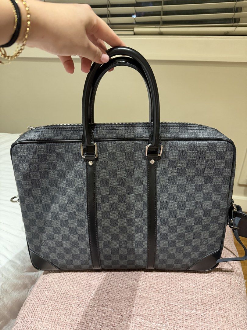 Premium replica Louis Vuitton Graphite Damier Briefcase (Category: Luxury Bags & Wallets) located in Makati City. Submitted by inezlebron (Listing ID 1435686444, Image 3). Description: - premium replica Louis Vuitton briefcase - Graphite Damier canvas - Top handle and detachable shoulder strap - Zip closure - Includes dust bag and luggage tag - Multiple interior compartments.