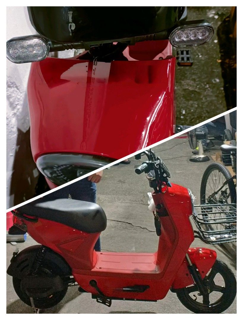 Red Electric Scooter with charger no issue (Category: Skates, Rollerblades & Scooters) located in Quezon City. Submitted by jsonlinestore21 (Listing ID 1435712113, Image 1). Description: - Red electric scooter - Front basket included - Red body with black accents - Equipped with headlights and side mirrors - Comfortable seat and footrest - Black wheels pwede test to sawa, may last price pa.
