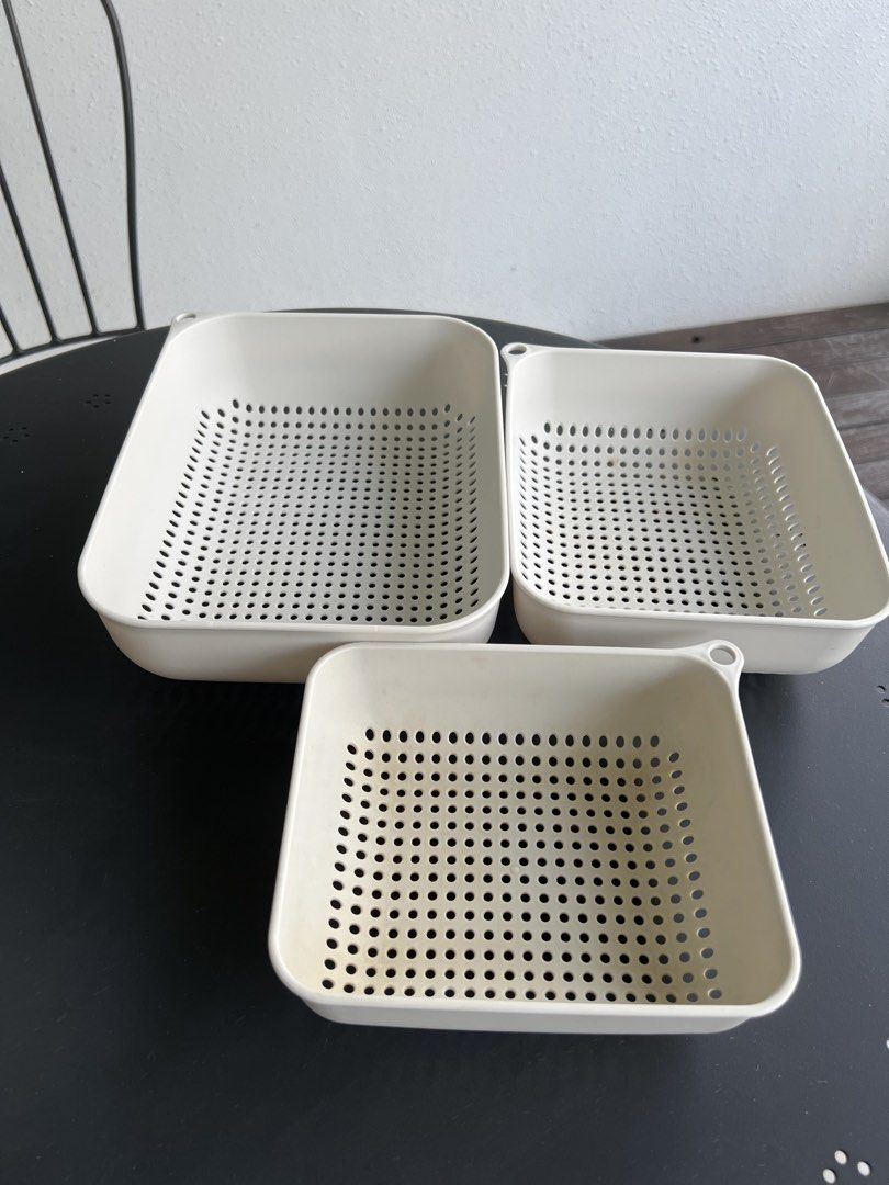 Set of 3 Cream-Colored Perforated Storage Baskets