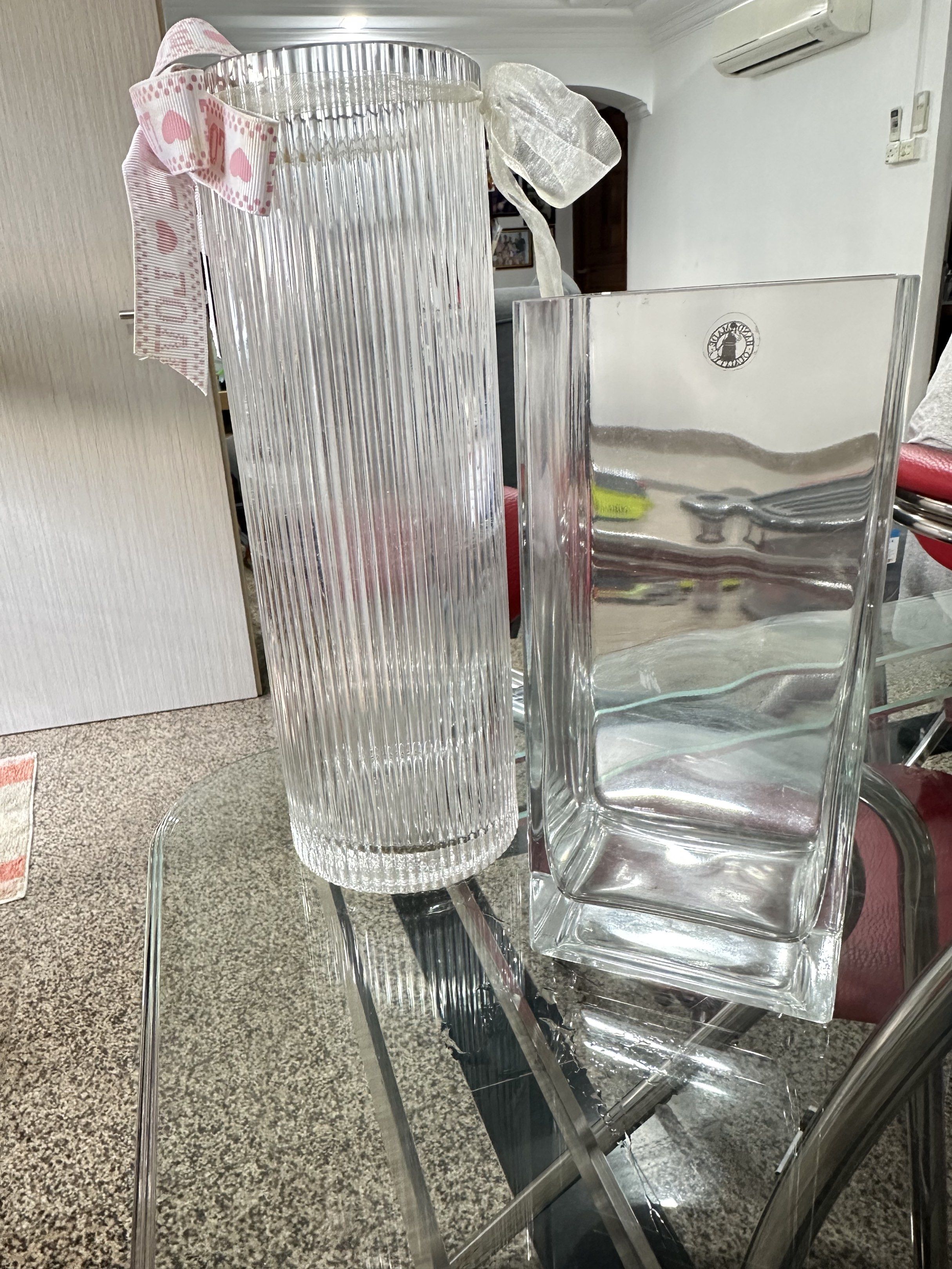 Set of Two Elegant Glass Vases