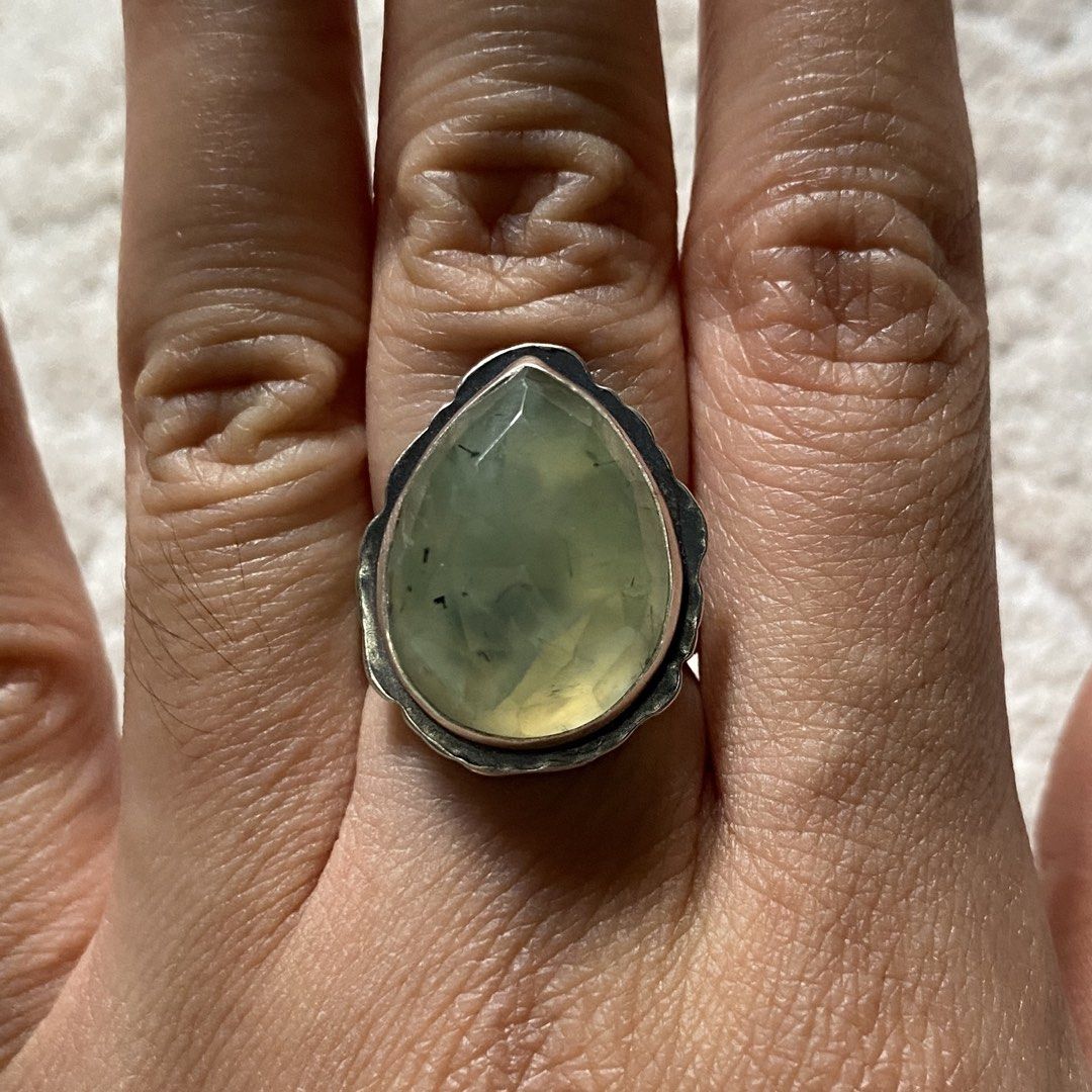 sterling silver prehnite ring size 6.5 (Category: Rings) located in Mandaluyong City. Submitted by tinytrinket (Listing ID 1435610848, Image 2). Description: - prehnite gemstone - sterling silver - oxidized style - statement ring - purchased from moonspinner shop on etsy .