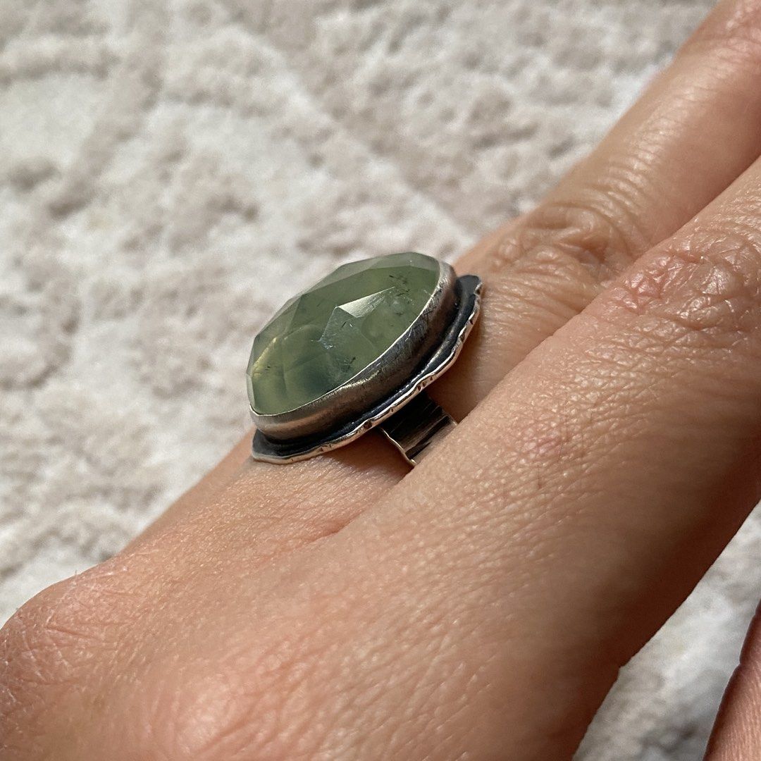 sterling silver prehnite ring size 6.5 (Category: Rings) located in Mandaluyong City. Submitted by tinytrinket (Listing ID 1435610848, Image 3). Description: - prehnite gemstone - sterling silver - oxidized style - statement ring - purchased from moonspinner shop on etsy .