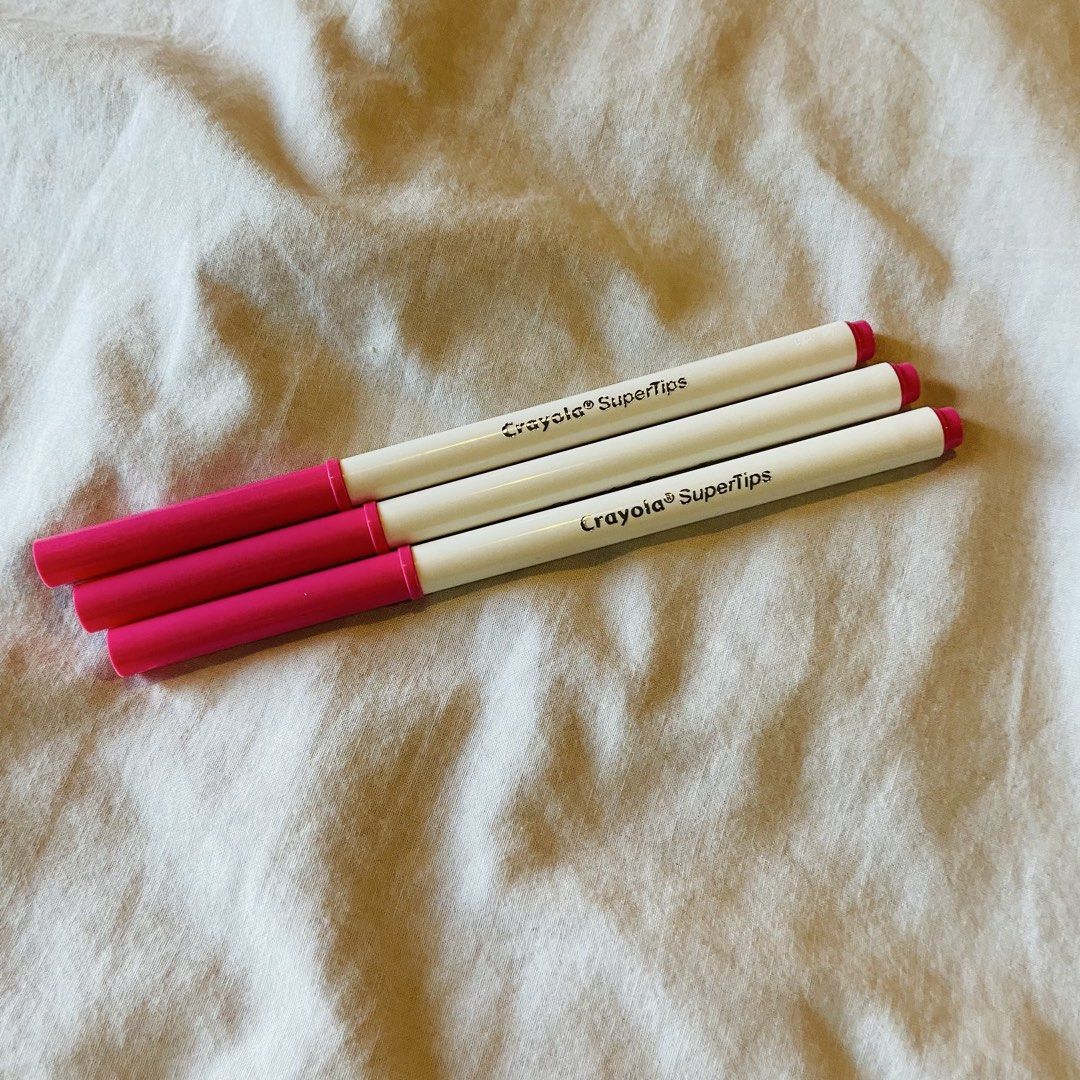 Take All! Crayola Pink SuperTips Markers (Category: Craft Supplies & Tools) located in Quezon City. Submitted by shelved (Listing ID 1435611836, Image 1). Description: Take all for the price listed! Bring big color to every creation with the Crayola Super Tips Marker in a feminine rose pink shade for the ultimate coloring experience! These versatile markers feature a special tip that easily switches from thin, precise lines to thick, bold strokes