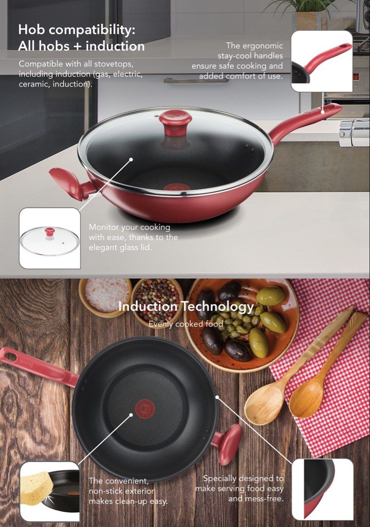 Tefal Non-Stick Wok Pan with Lid443062284442685445