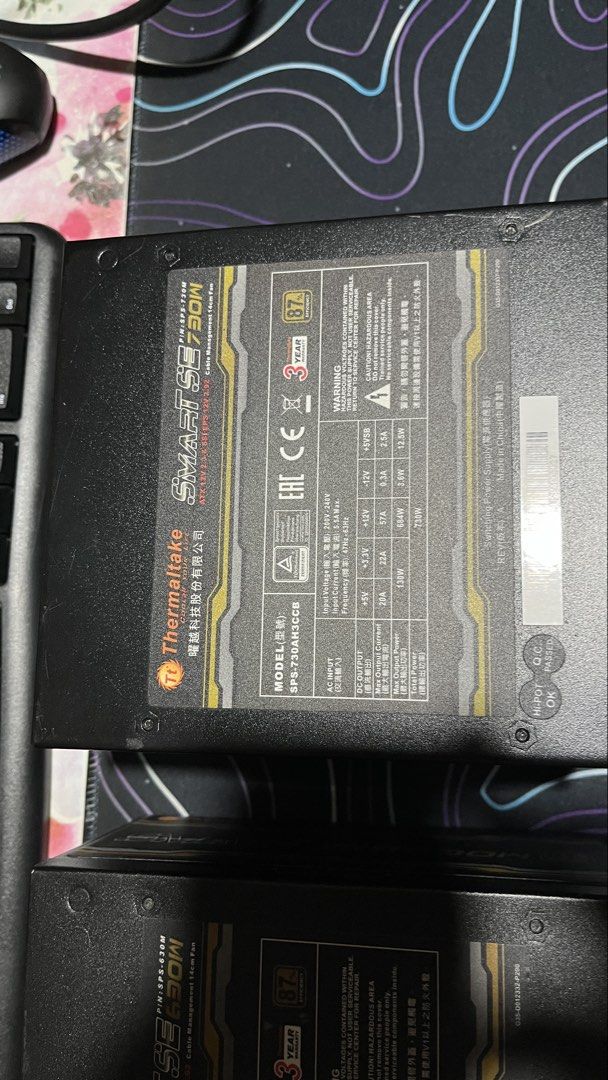 Thermaltake Smart SE PSU 730w 87% efficiency Rating) (Category: Computer Parts) located in Quezon City. Submitted by riceboy12345 (Listing ID 1435641925, Image 2). Description: Selling my pre-loved PSU Bought brand new Used in mid/hi-end Ryzen 5 (730w) system Well-kept (I own an air compressor, regularly cleaned off of dust), never overloaded or used for overclocking Has box & manuals, complete cables Lowballers/barat stay away Meetups possible a
