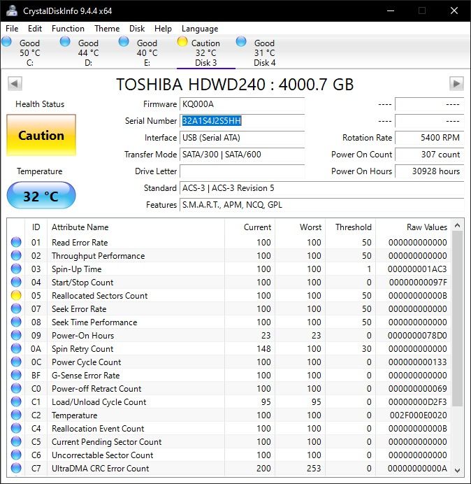 Toshiba HDWD240 4TB 3.5" SATA HDD
