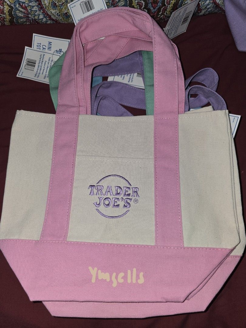 Trader Joe's Mini Pastel Canvas Tote Bag (Category: Tote Bags) located in Mandaluyong City. Submitted by ymsells (Listing ID 1435654307, Image 3). Description: Trader Joe's canvas tote bag MINI PASTEL (PURPLE/LAVENDER, PINK, GREEN, BLUE) - PHP 650 LARGE PASTEL PURPLE/LAVENDER - PHP 850 CHEESE ADVENTURES (RED) - PHP 700 - ideal for groceries, books, or everyday use.