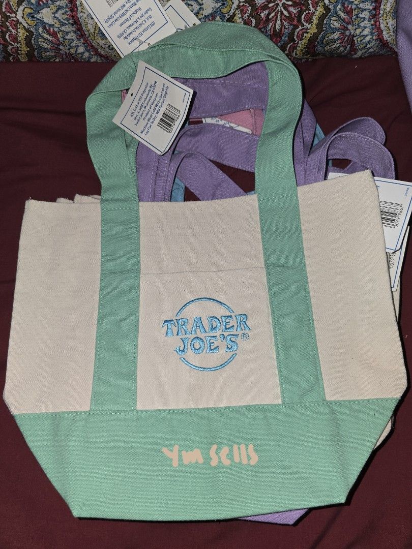 Trader Joe's Mini Pastel Canvas Tote Bag (Category: Tote Bags) located in Mandaluyong City. Submitted by ymsells (Listing ID 1435654307, Image 2). Description: Trader Joe's canvas tote bag MINI PASTEL (PURPLE/LAVENDER, PINK, GREEN, BLUE) - PHP 650 LARGE PASTEL PURPLE/LAVENDER - PHP 850 CHEESE ADVENTURES (RED) - PHP 700 - ideal for groceries, books, or everyday use.